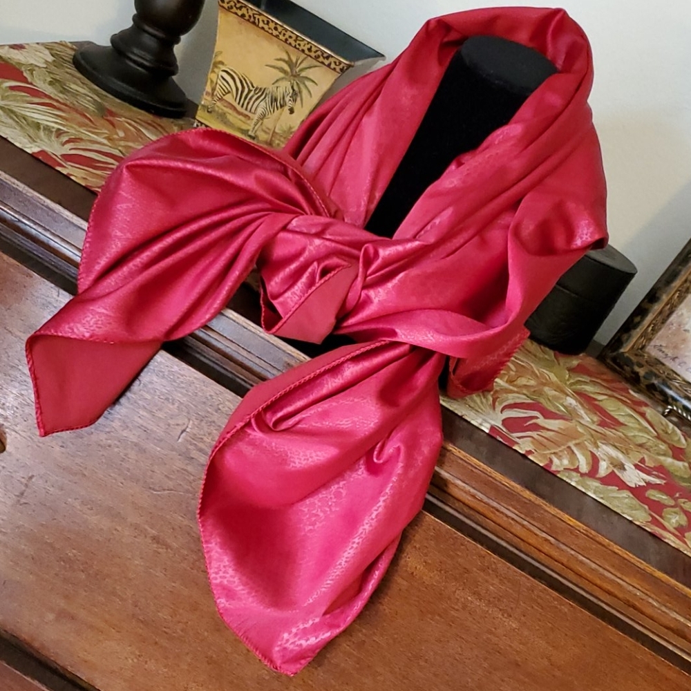 Red orange satin scarf with subtle animal print